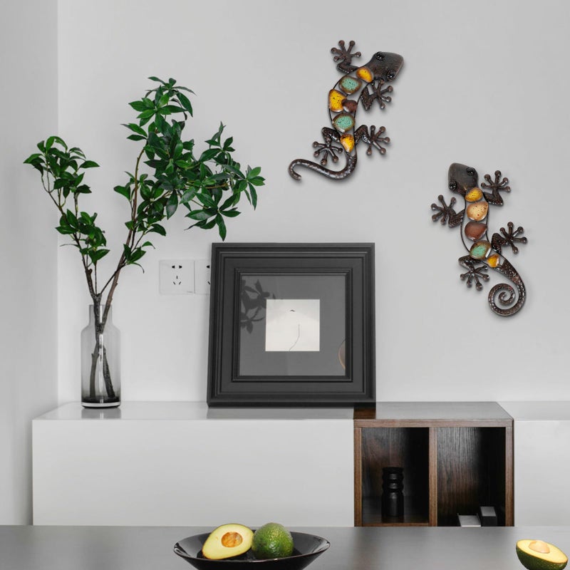 LIFFY Metal Gecko Wall Decor Large 2 Pack  Outdoor Lizard Wall Art  Metal Lizards Wall Decor  Gecko Wall Art for Home Garden Yard Fence(15inch) - Image 4